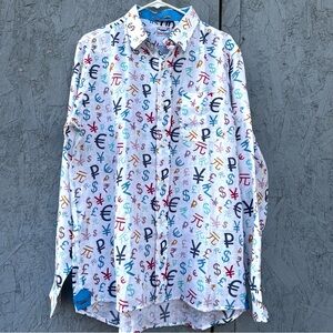 Limo Land Shirt Colorful Symbols 100% Linen Long Sleeve Coastal Italy Men’s Sz L